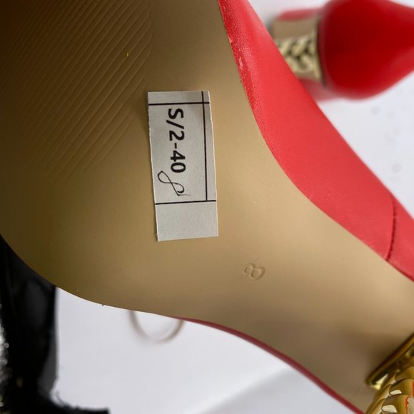 A NUYG red pointy toe gold chain chunky pumps heels shoes - Picture 9 of 10